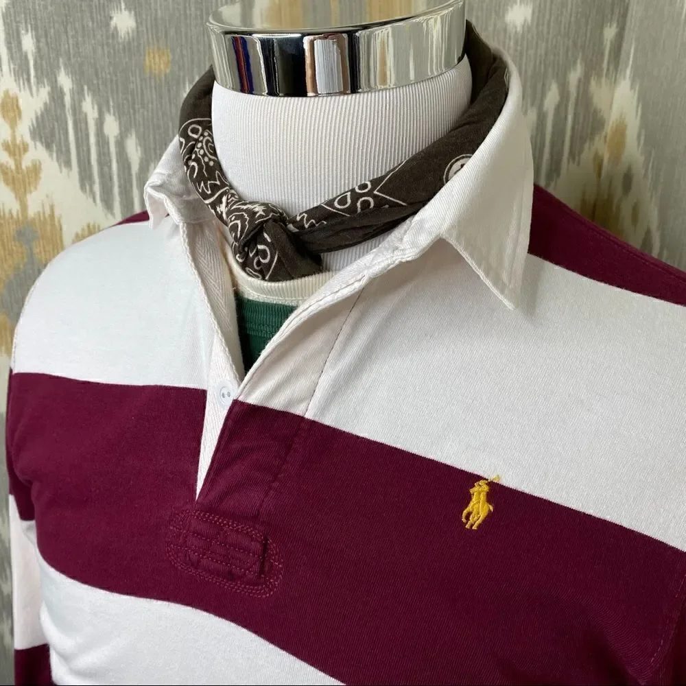 Polo Ralph Lauren Maroon & White Stripe Iconic Rugby Shirt